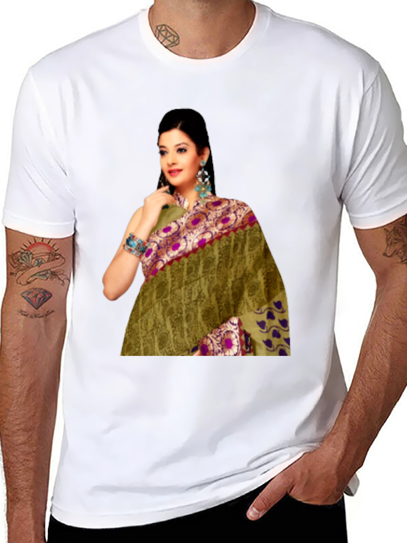 Black T-Shirt with Saree Print