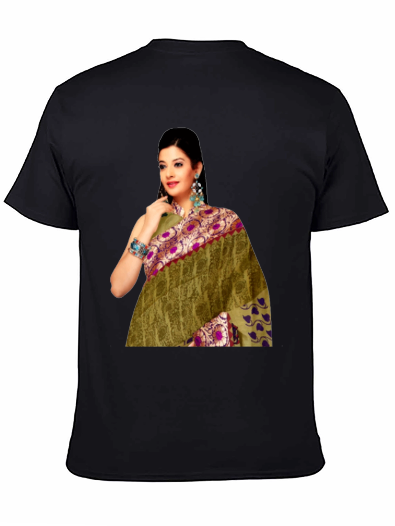 Black T-Shirt with Saree Print