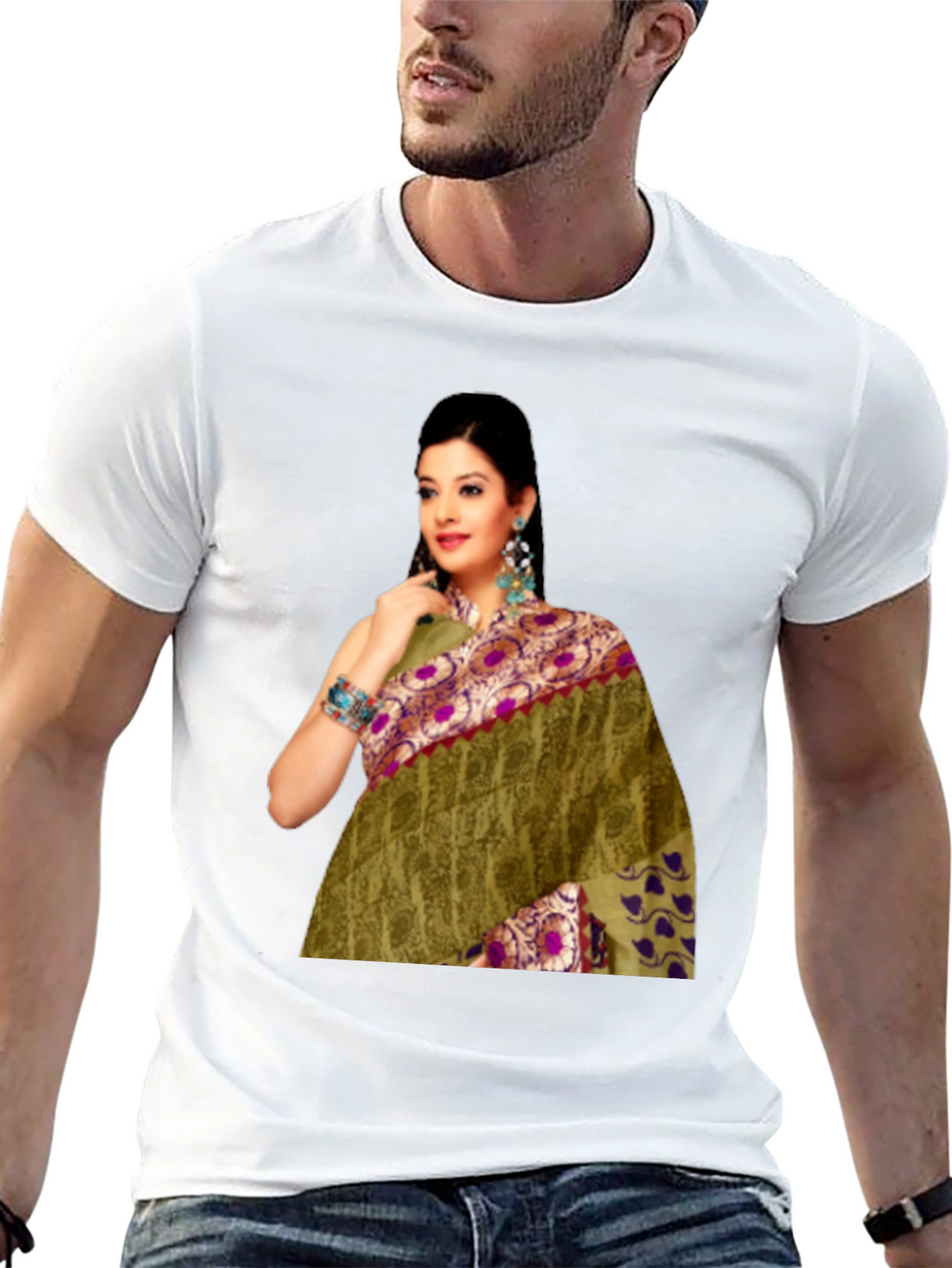 Black T-Shirt with Saree Print