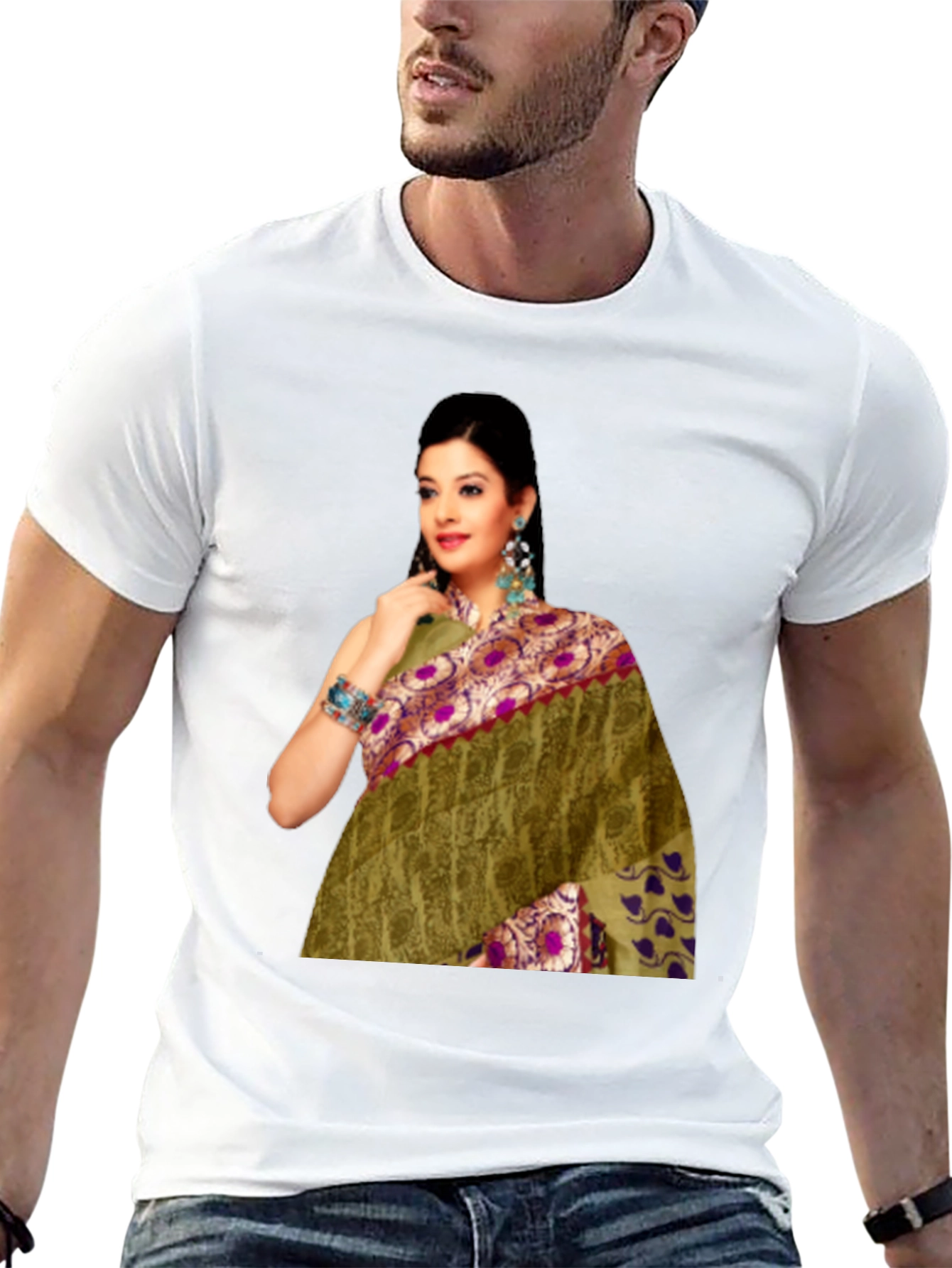 Black T-Shirt with Saree Print