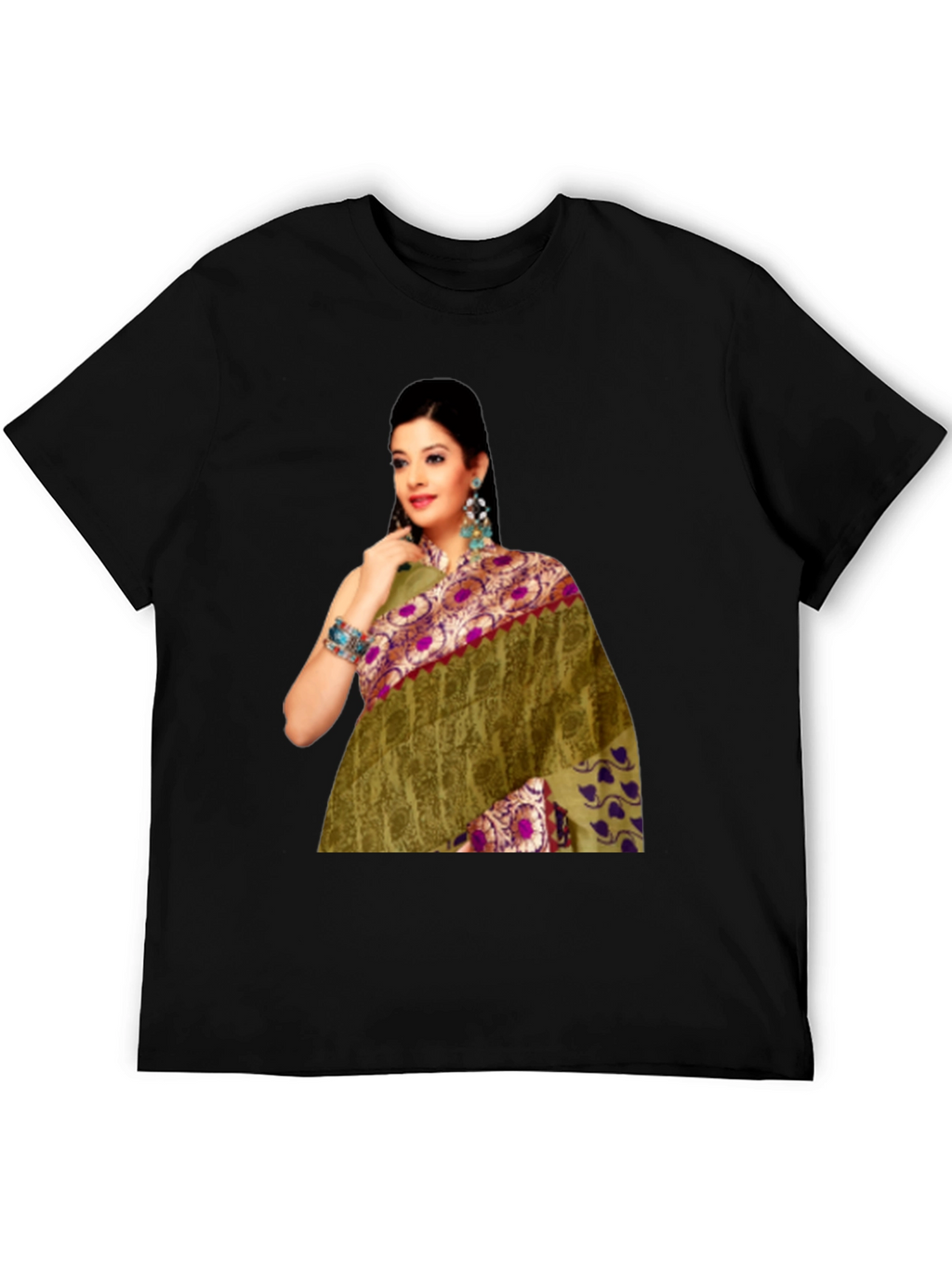 Black T-Shirt with Saree Print