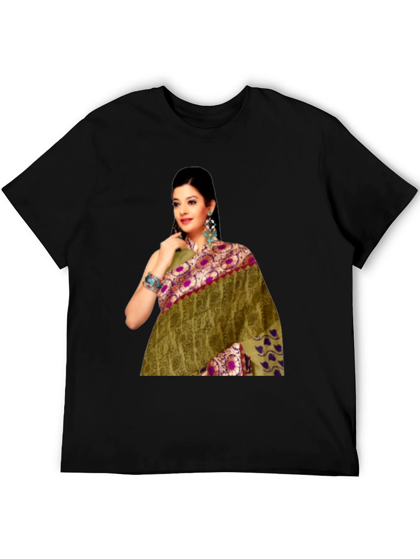 Black T-Shirt with Saree Print