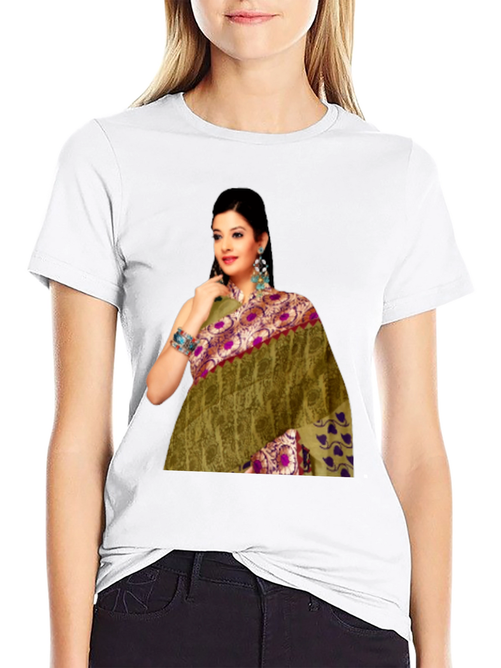Black T-Shirt with Saree Print
