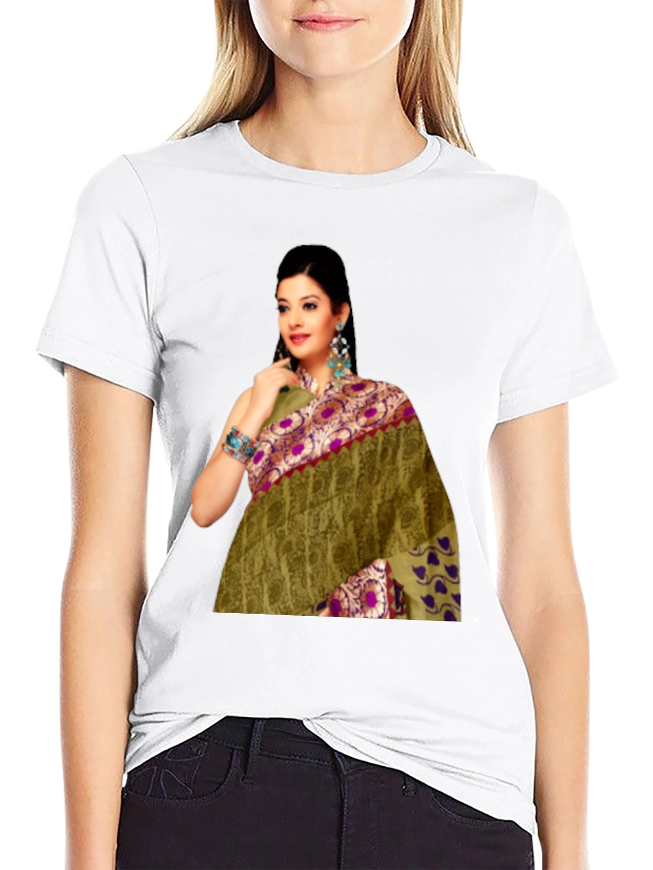 Black T-Shirt with Saree Print