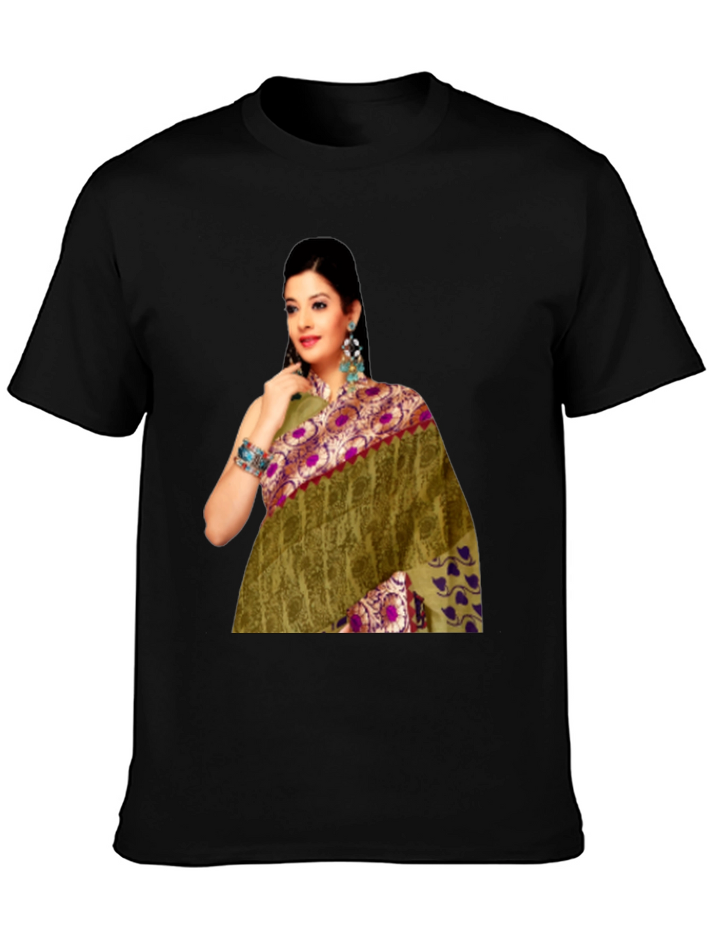 Black T-Shirt with Saree Print