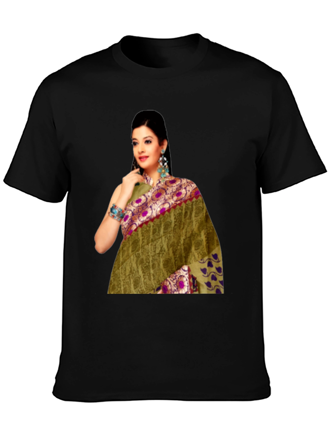 Black T-Shirt with Saree Print