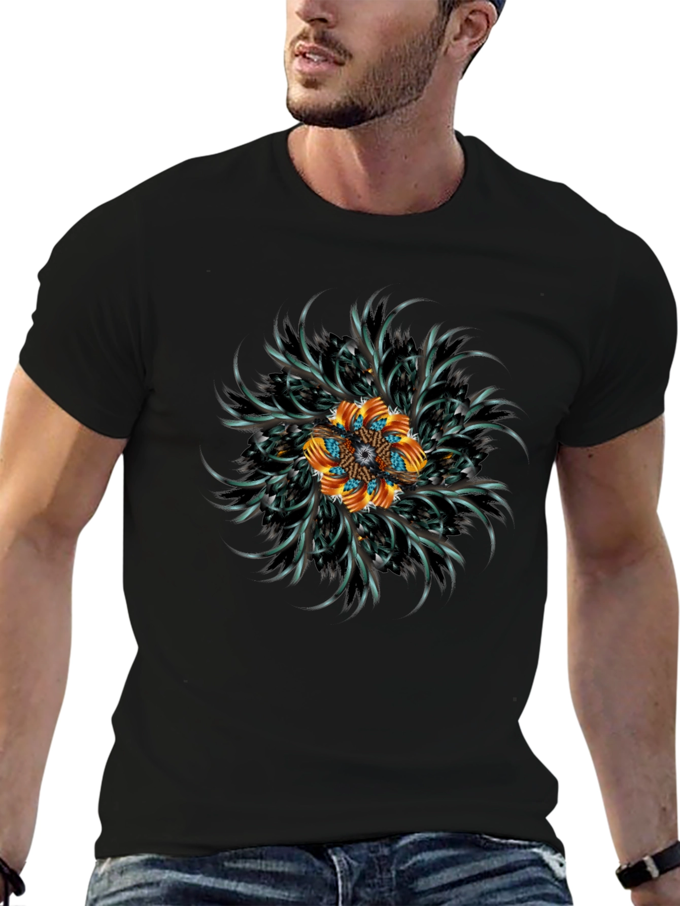 Abstract Floral Mandala Black T-Shirt