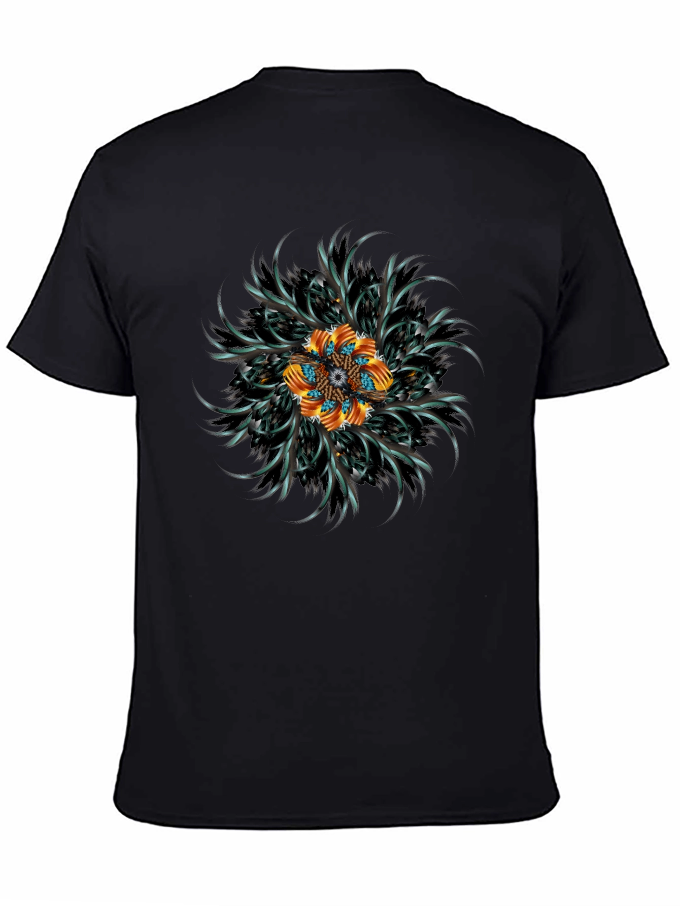 Abstract Floral Mandala Black T-Shirt