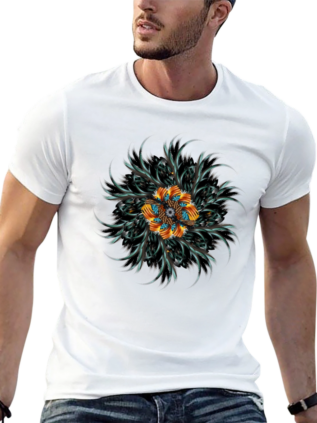 Abstract Floral Mandala Black T-Shirt