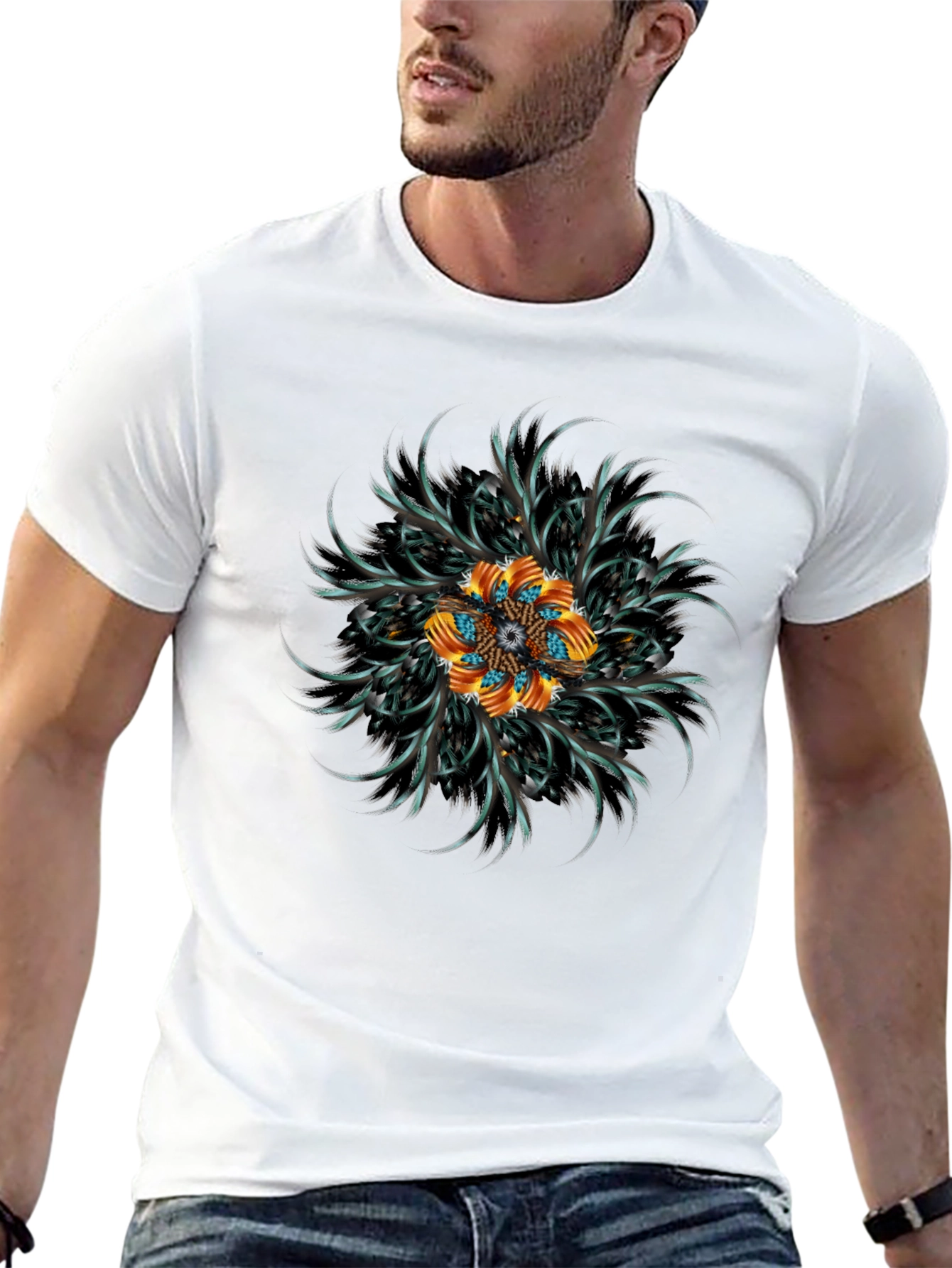 Abstract Floral Mandala Black T-Shirt