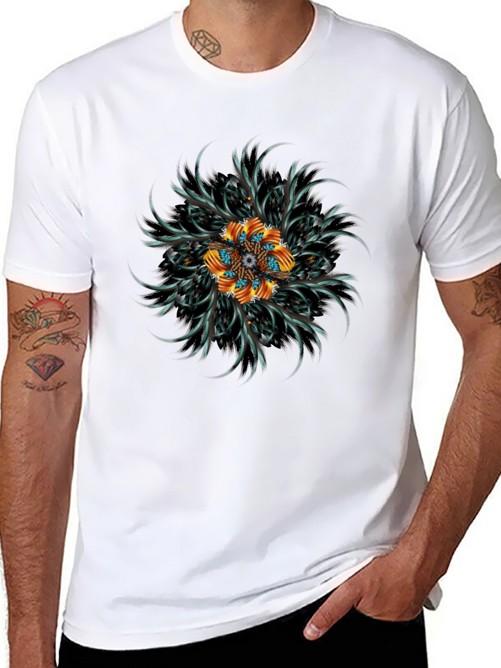 Abstract Floral Mandala Black T-Shirt