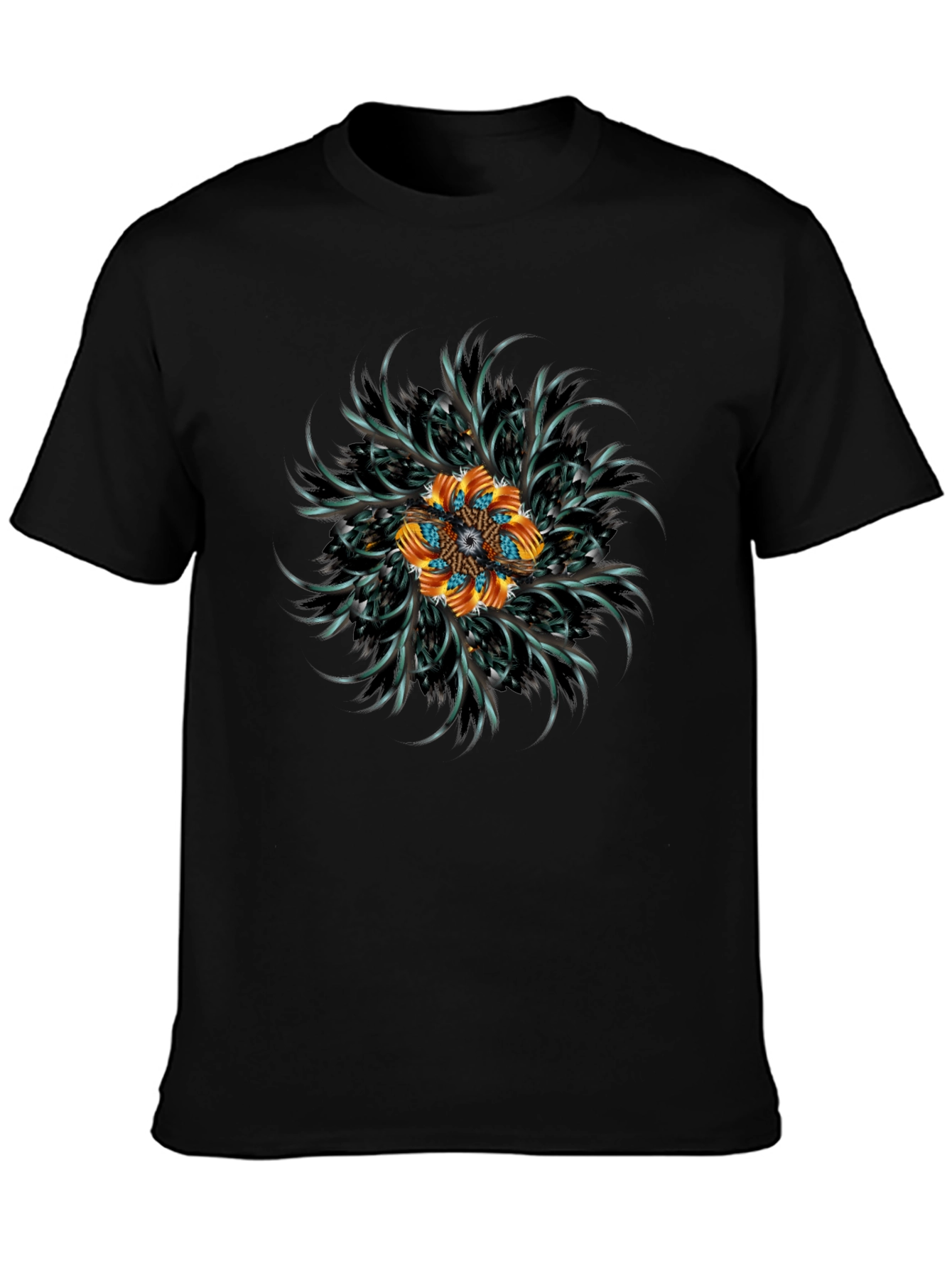Abstract Floral Mandala Black T-Shirt