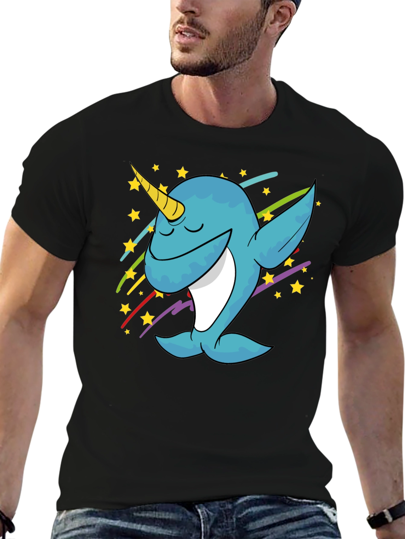 Dabbing Narwhal Graphic Tee - Trendy Black T-Shirt