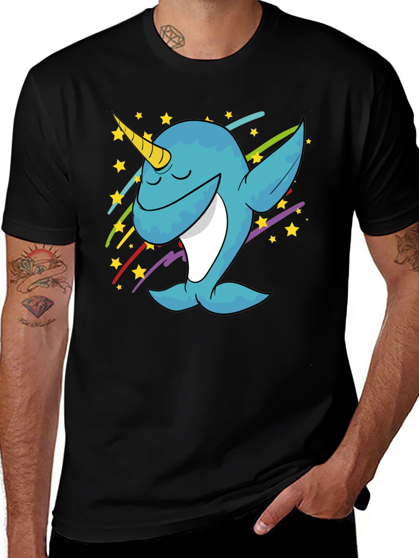 Dabbing Narwhal Graphic Tee - Trendy Black T-Shirt