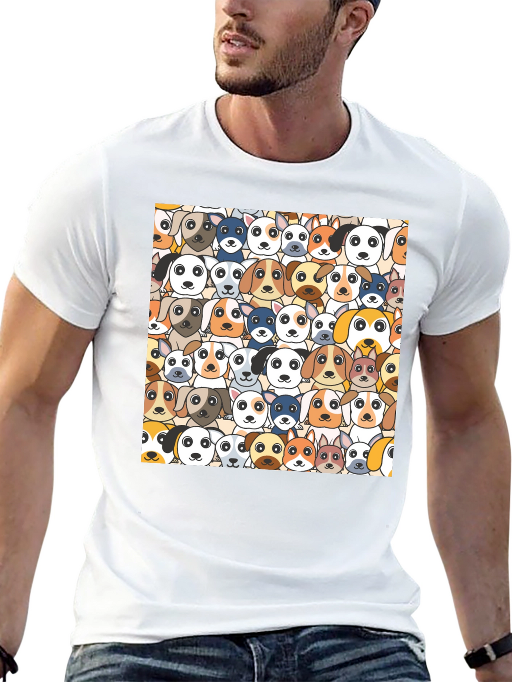 Dog Faces Graphic Print Black T-Shirt