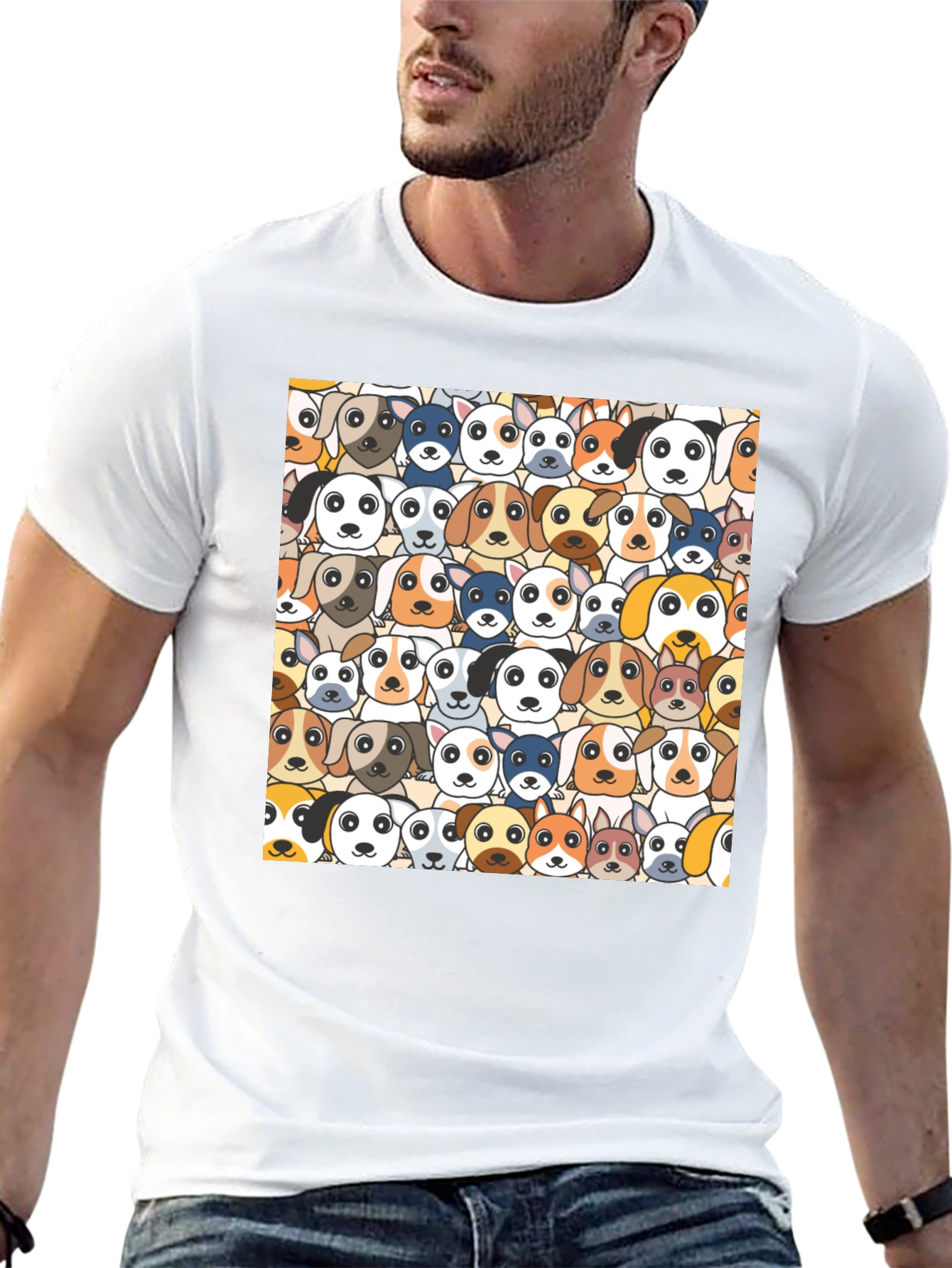 Dog Faces Graphic Print Black T-Shirt
