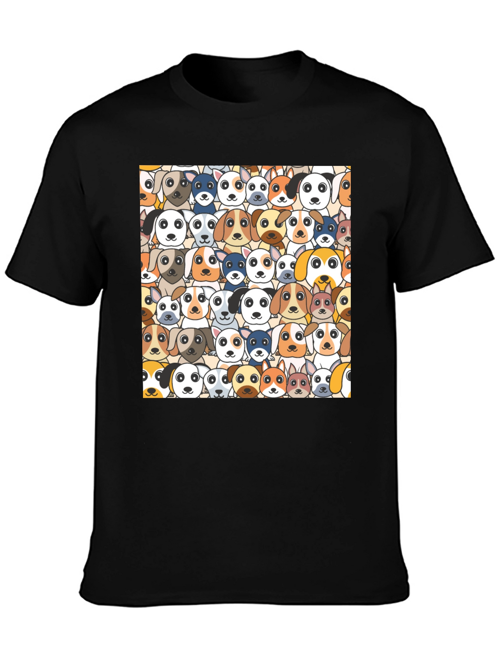 Dog Faces Graphic Print Black T-Shirt