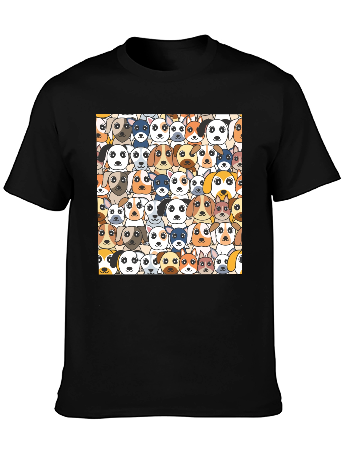 Dog Faces Graphic Print Black T-Shirt