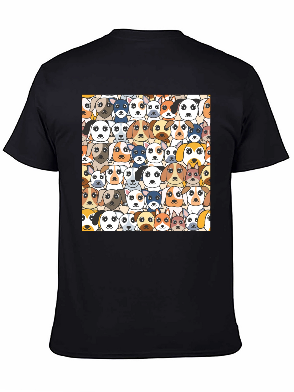 Dog Faces Graphic Print Black T-Shirt