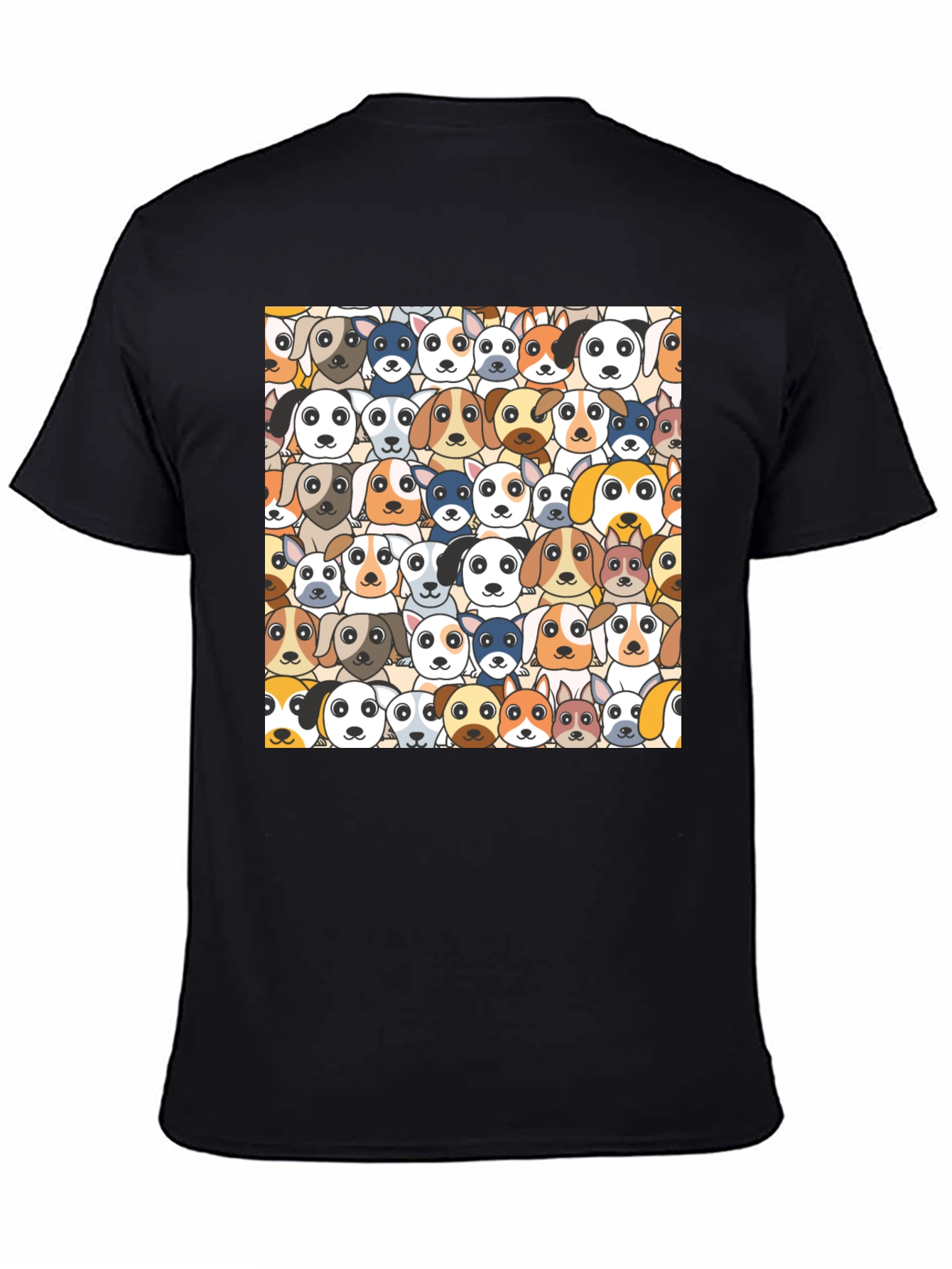 Dog Faces Graphic Print Black T-Shirt