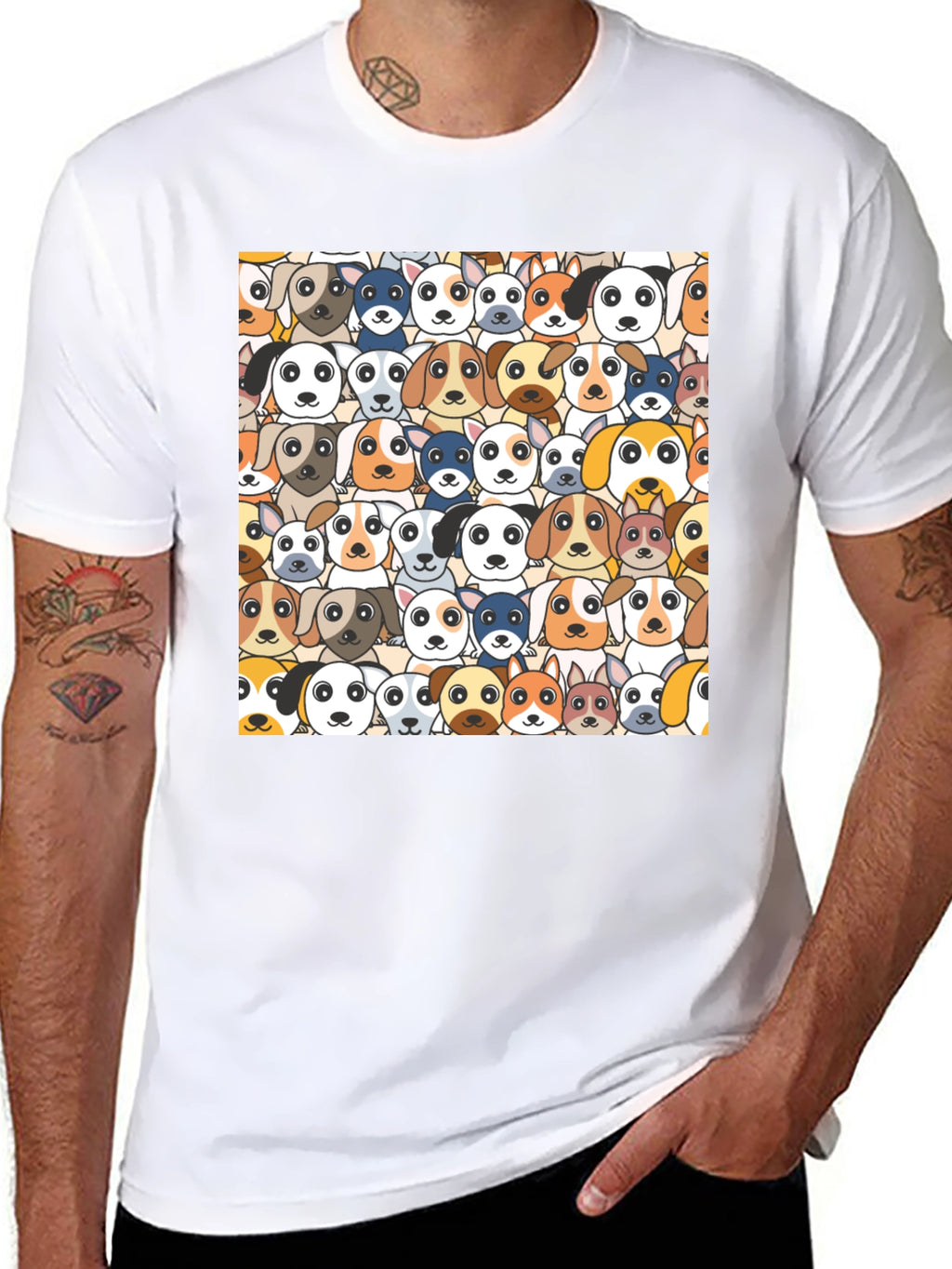 Dog Faces Graphic Print Black T-Shirt