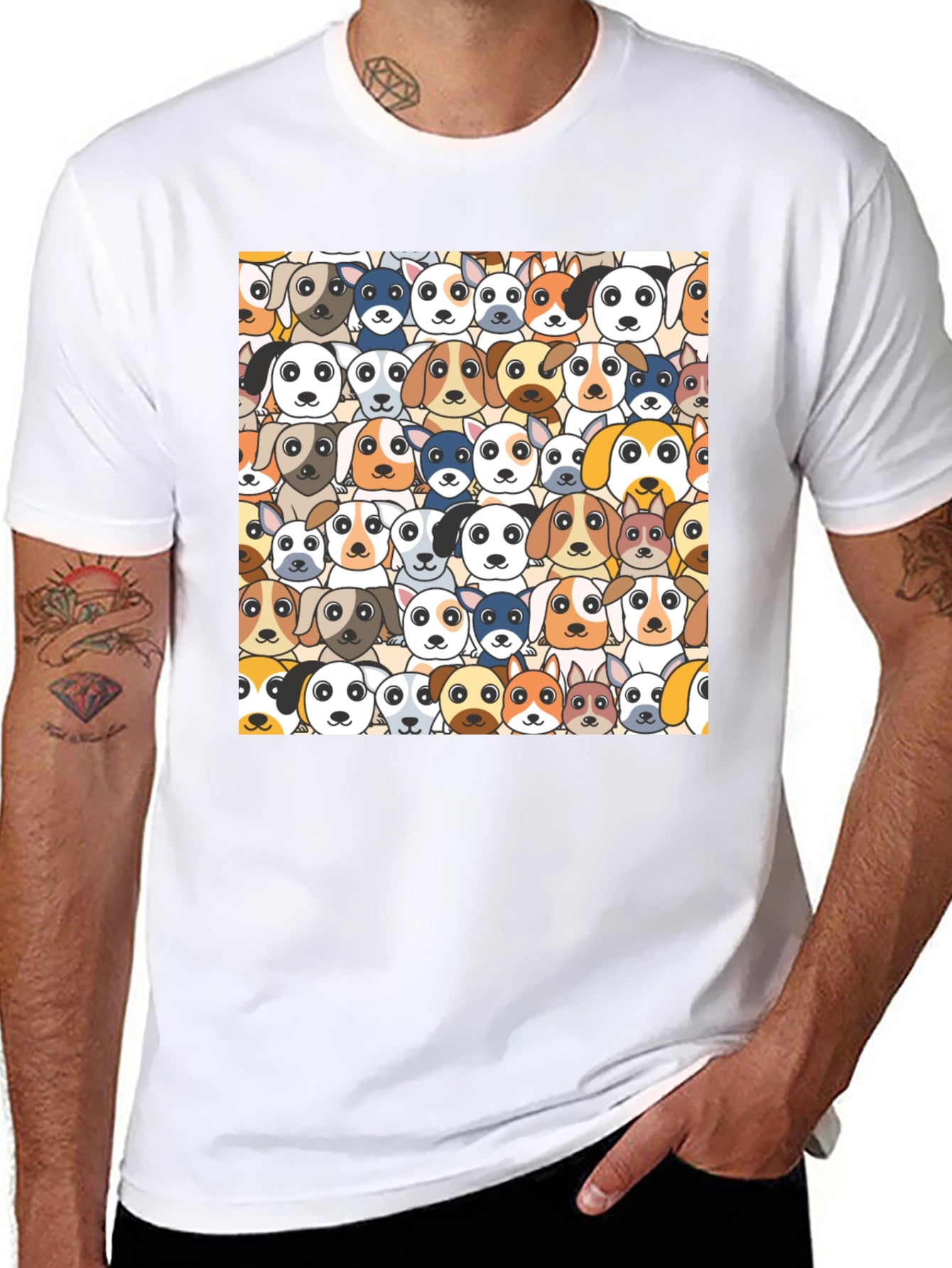 Dog Faces Graphic Print Black T-Shirt