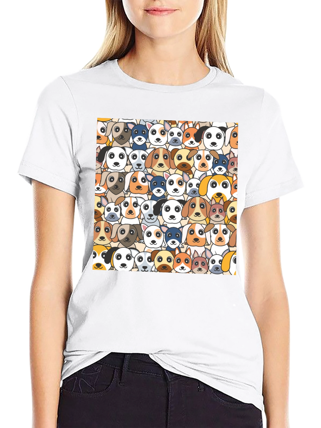 Dog Faces Graphic Print Black T-Shirt