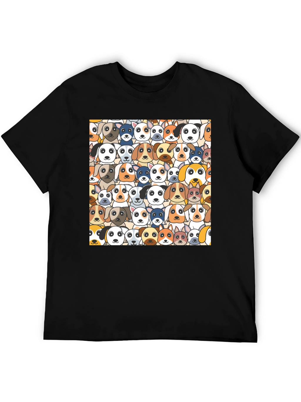Dog Faces Graphic Print Black T-Shirt