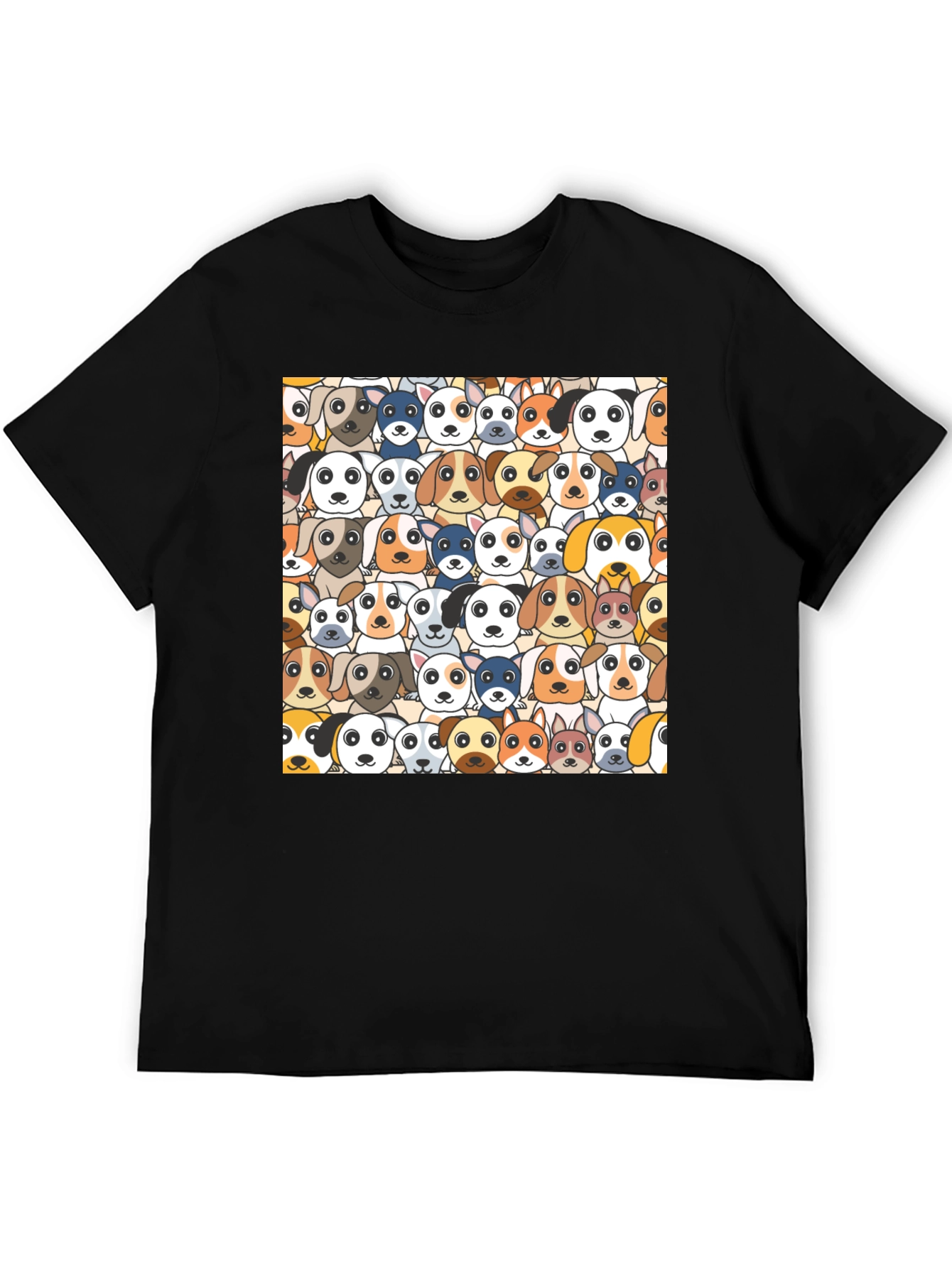 Dog Faces Graphic Print Black T-Shirt