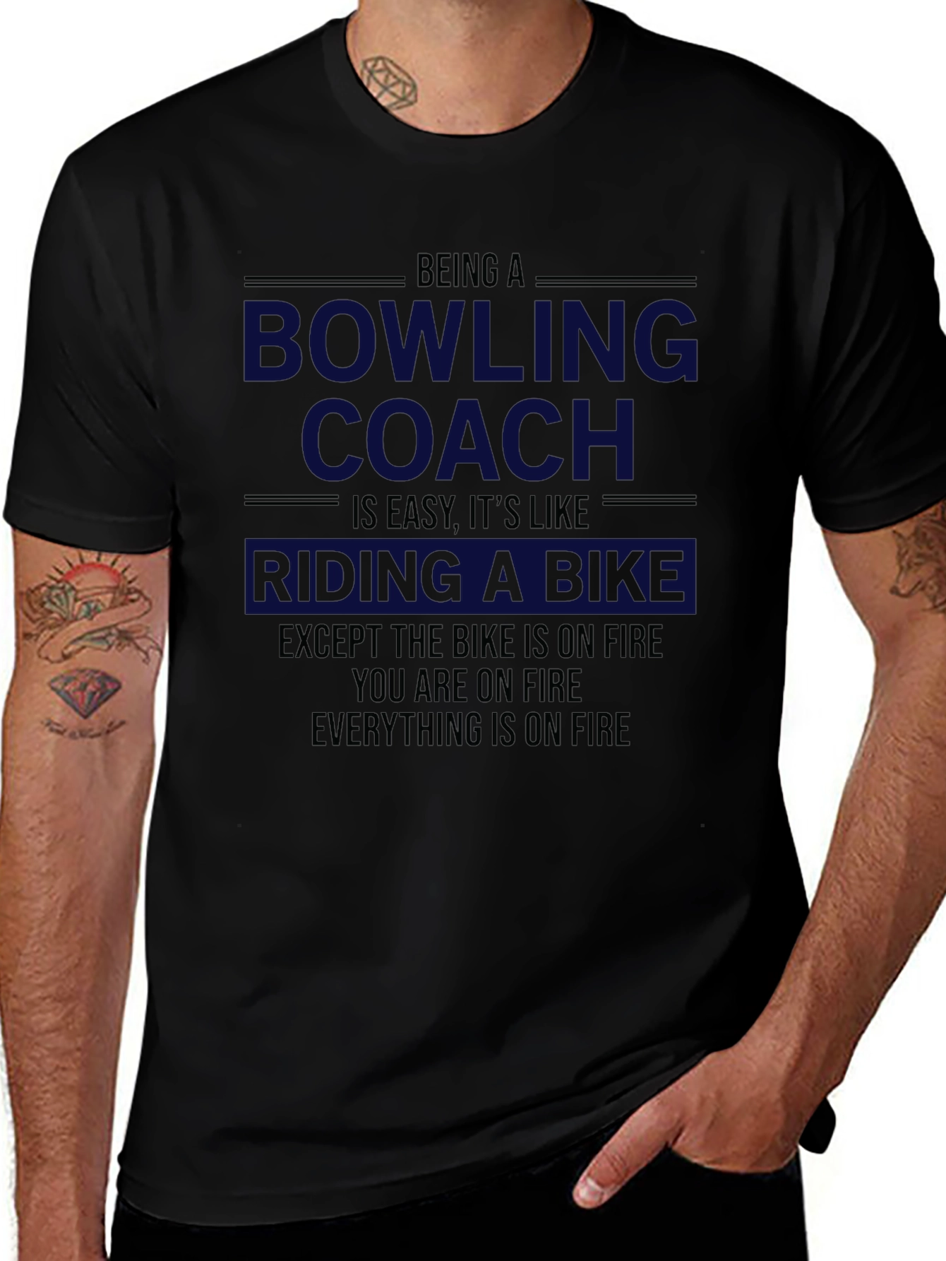Bowling Coach T-Shirt - Riding a Bike on Fire!