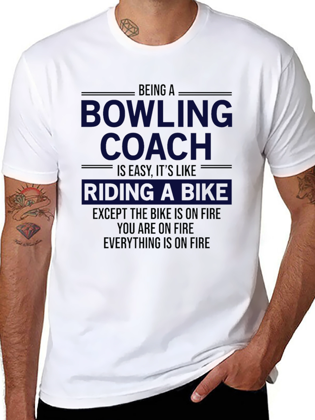 Bowling Coach T-Shirt - Riding a Bike on Fire!