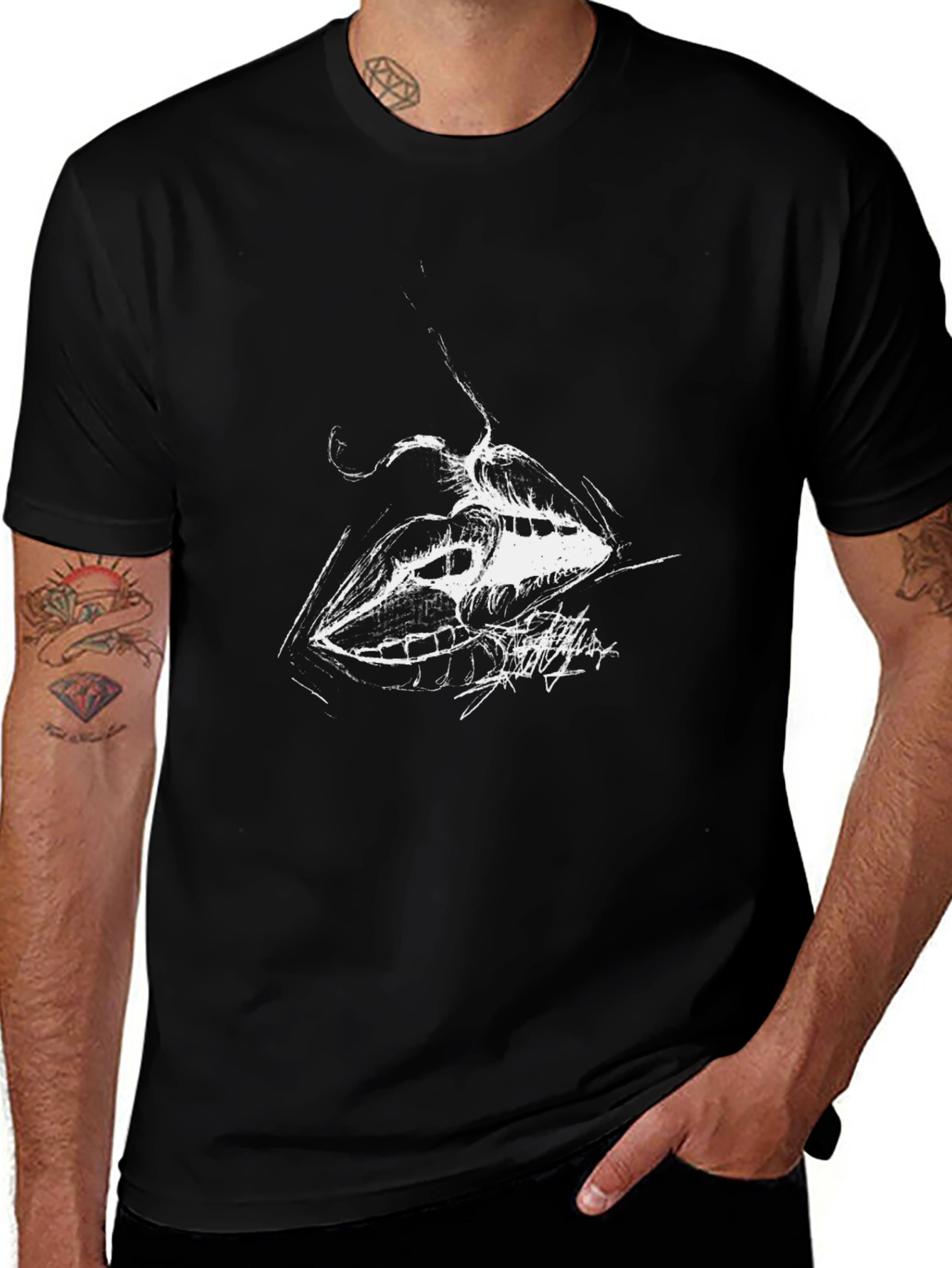 Abstract Lips Graphic Black T-Shirt