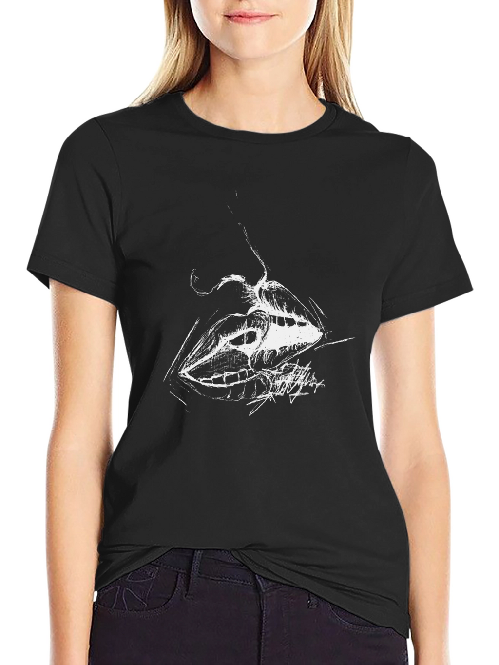 Abstract Lips Graphic Black T-Shirt