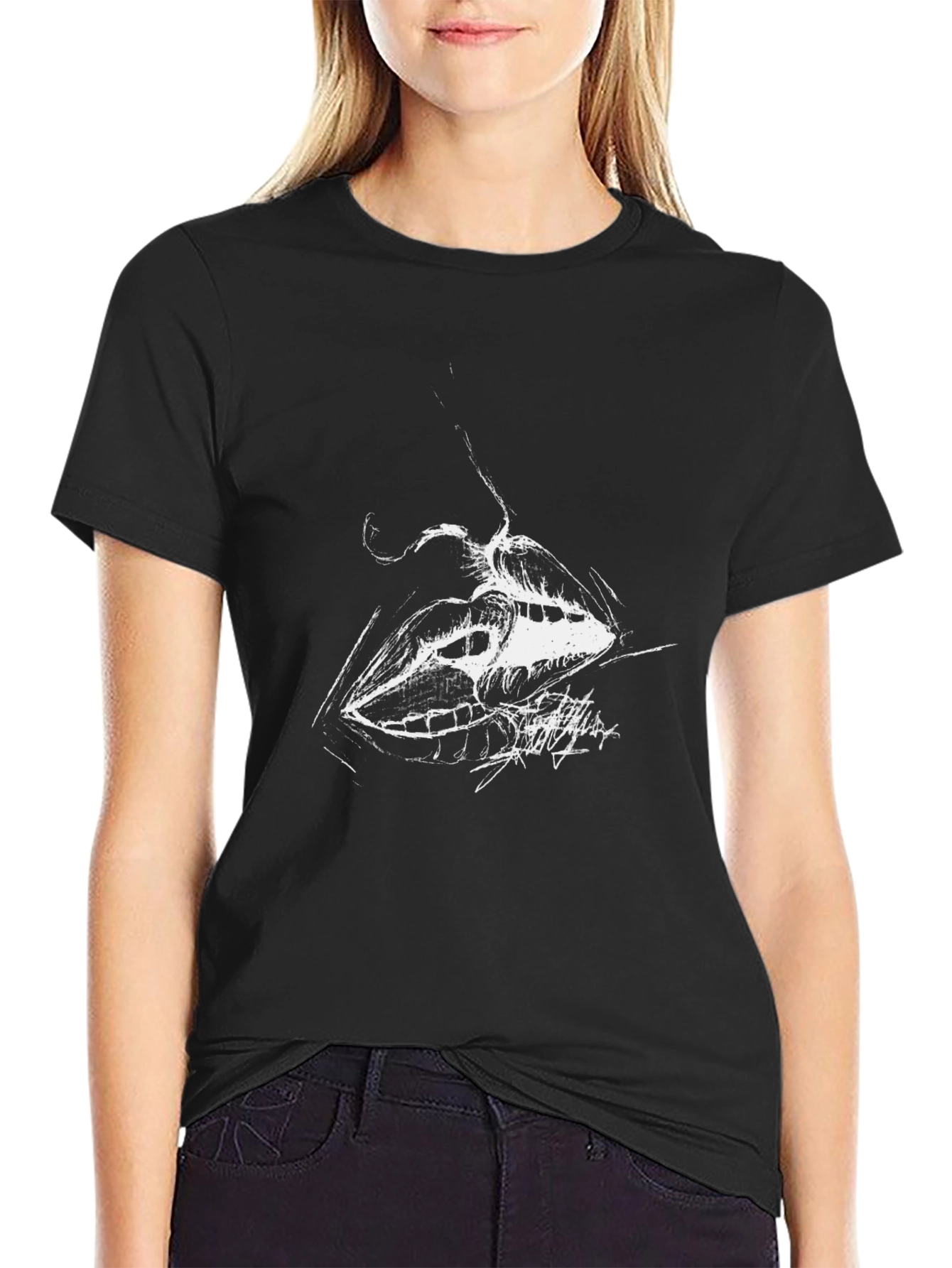 Abstract Lips Graphic Black T-Shirt