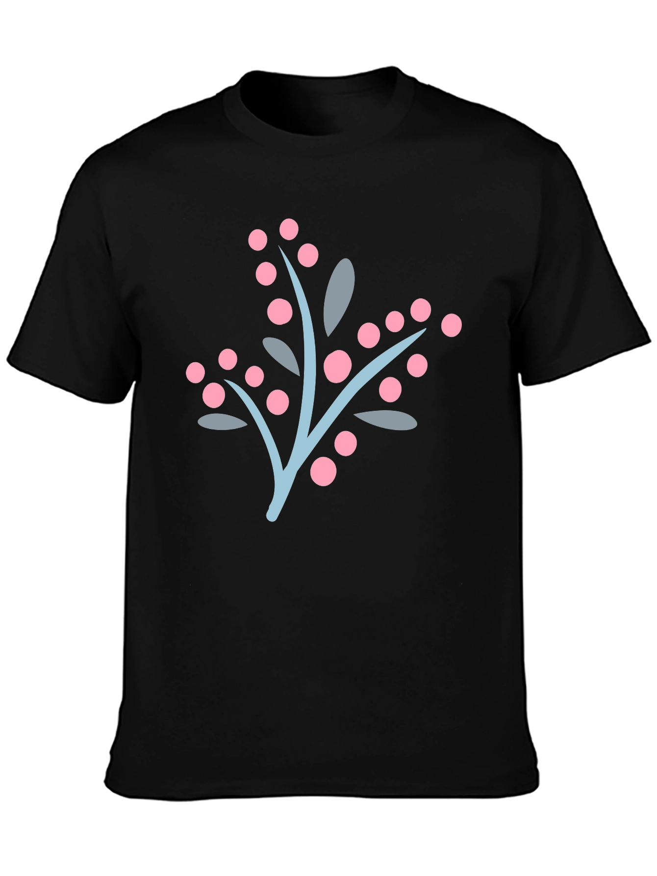 Stylish Black Tee with Berry Branch Design