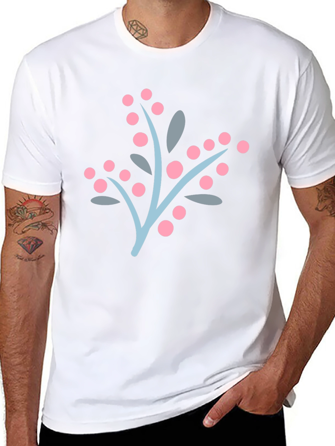 Stylish Black Tee with Berry Branch Design