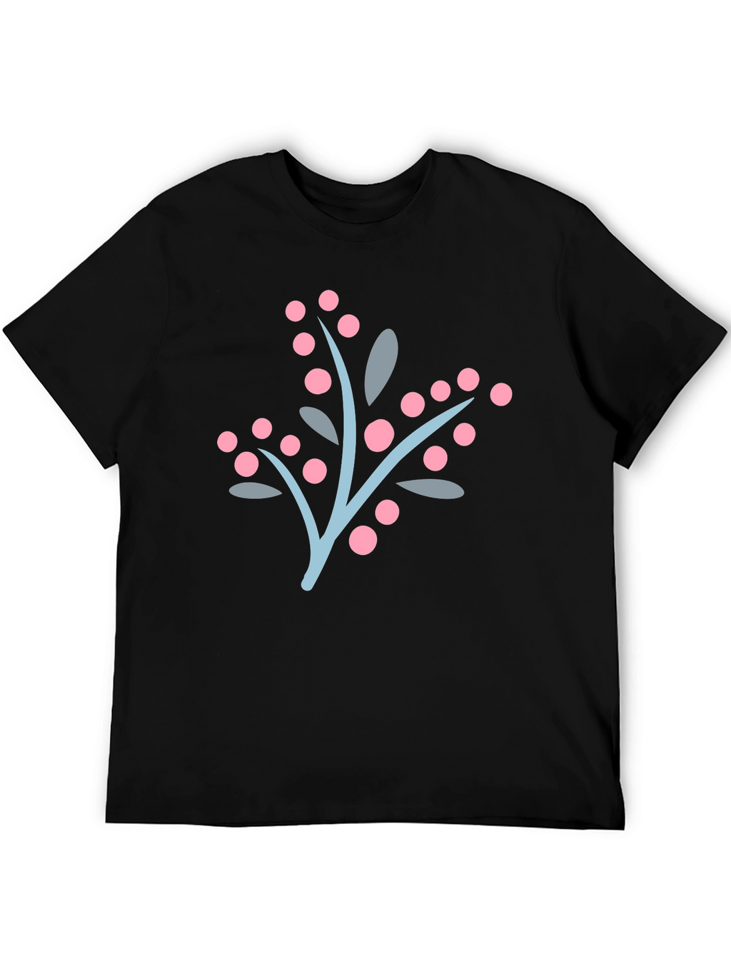 Stylish Black Tee with Berry Branch Design