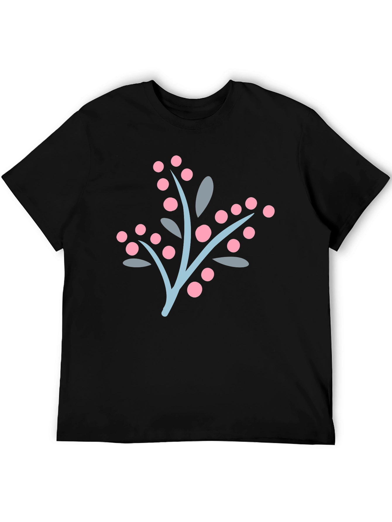 Stylish Black Tee with Berry Branch Design