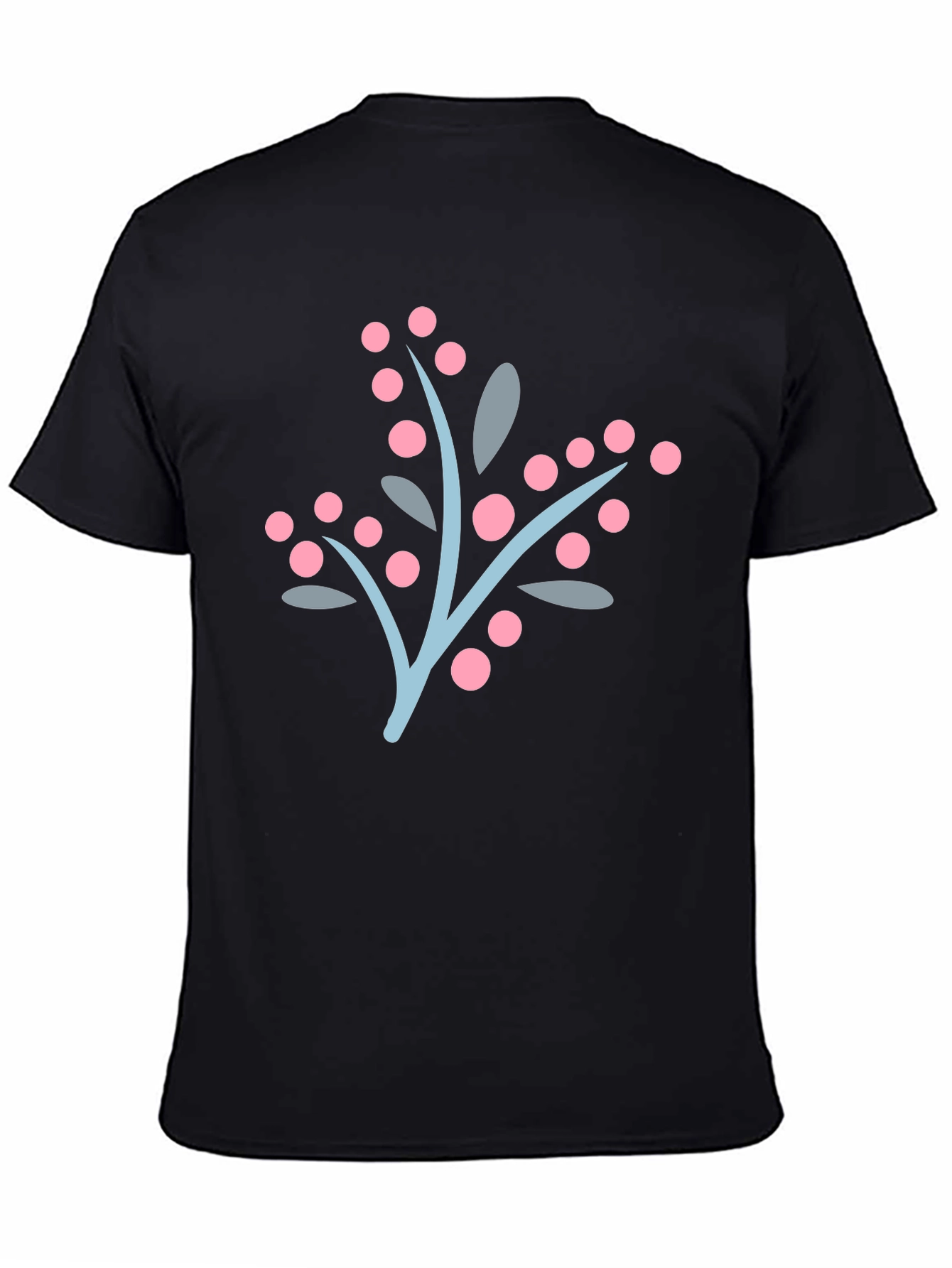 Stylish Black Tee with Berry Branch Design
