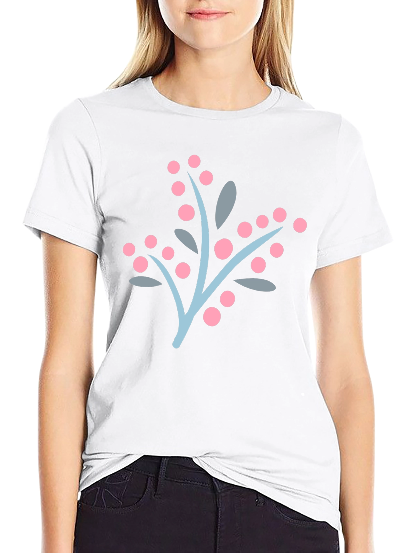 Stylish Black Tee with Berry Branch Design