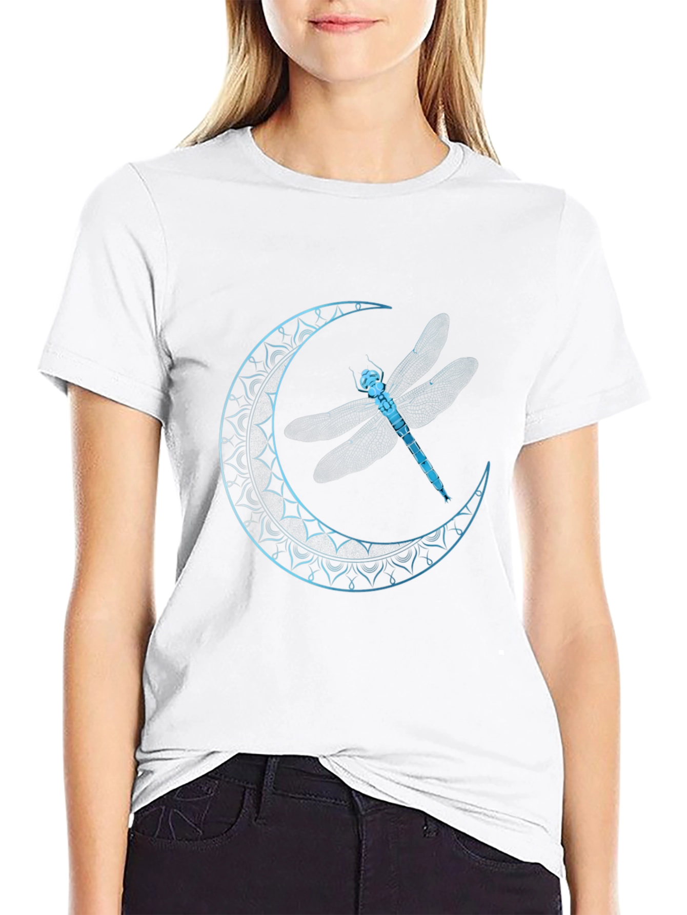 Dragonfly Moon Graphic Tee - Black Cotton Blend