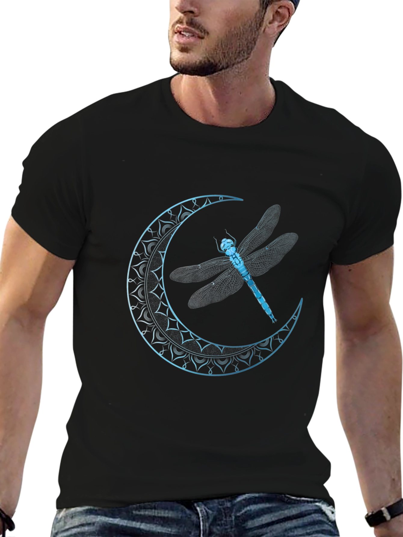 Dragonfly Moon Graphic Tee - Black Cotton Blend