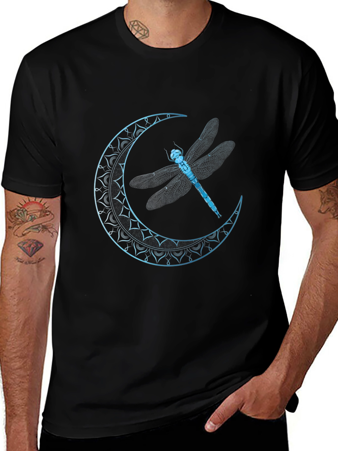 Dragonfly Moon Graphic Tee - Black Cotton Blend