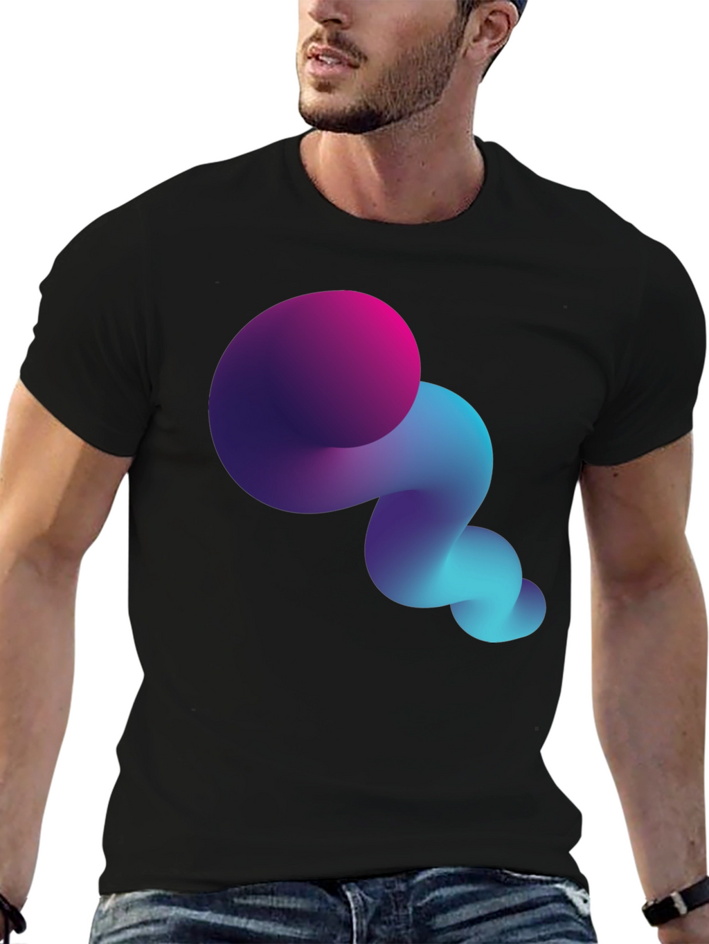 Abstract Gradient Swirl Black T-Shirt