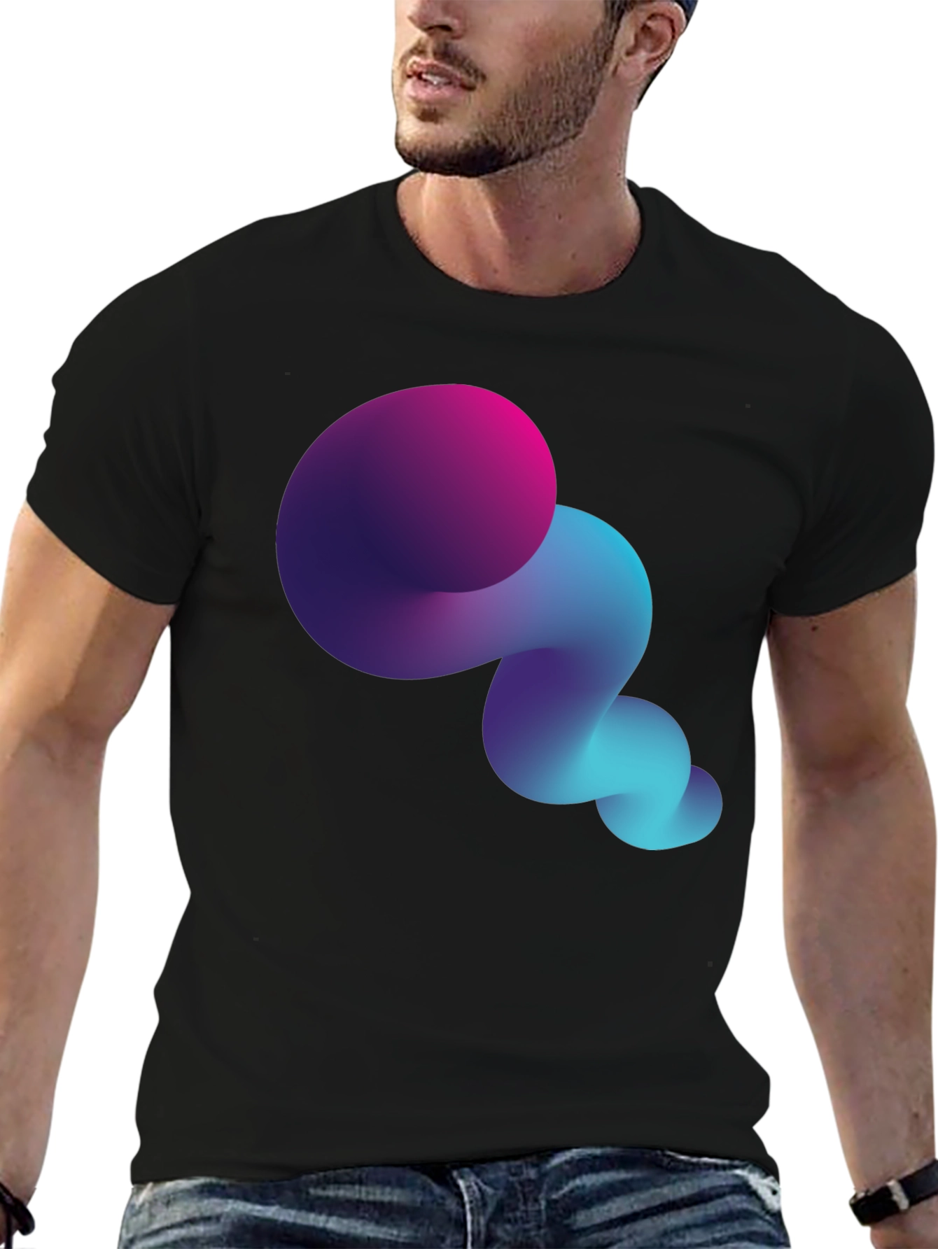 Abstract Gradient Swirl Black T-Shirt