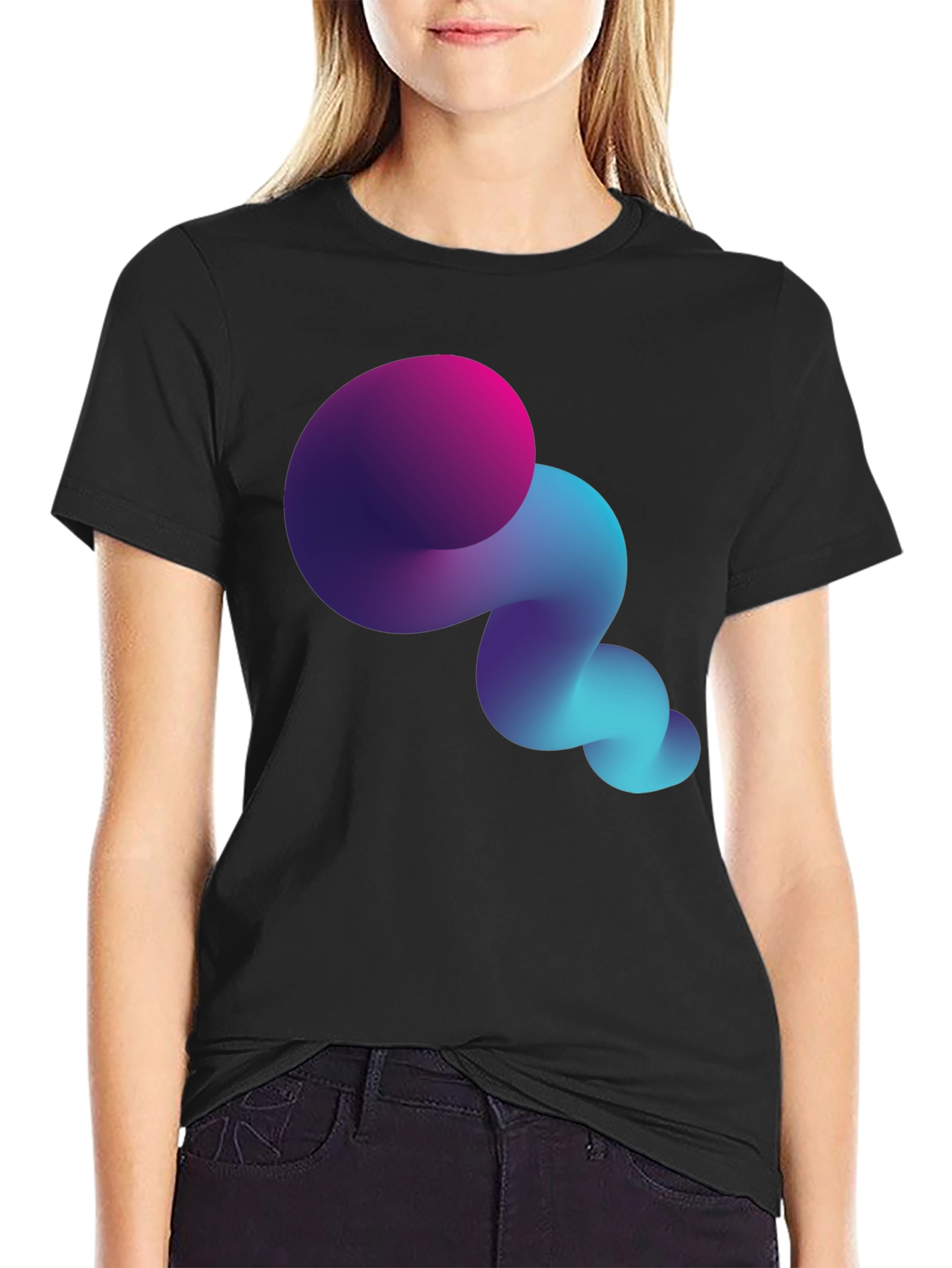 Abstract Gradient Swirl Black T-Shirt