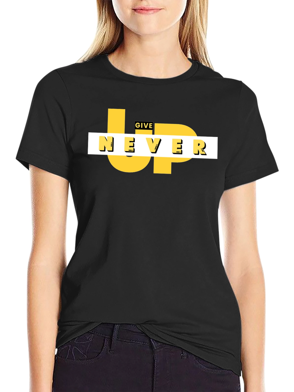 Motivational Never Give Up Black Graphic Tee