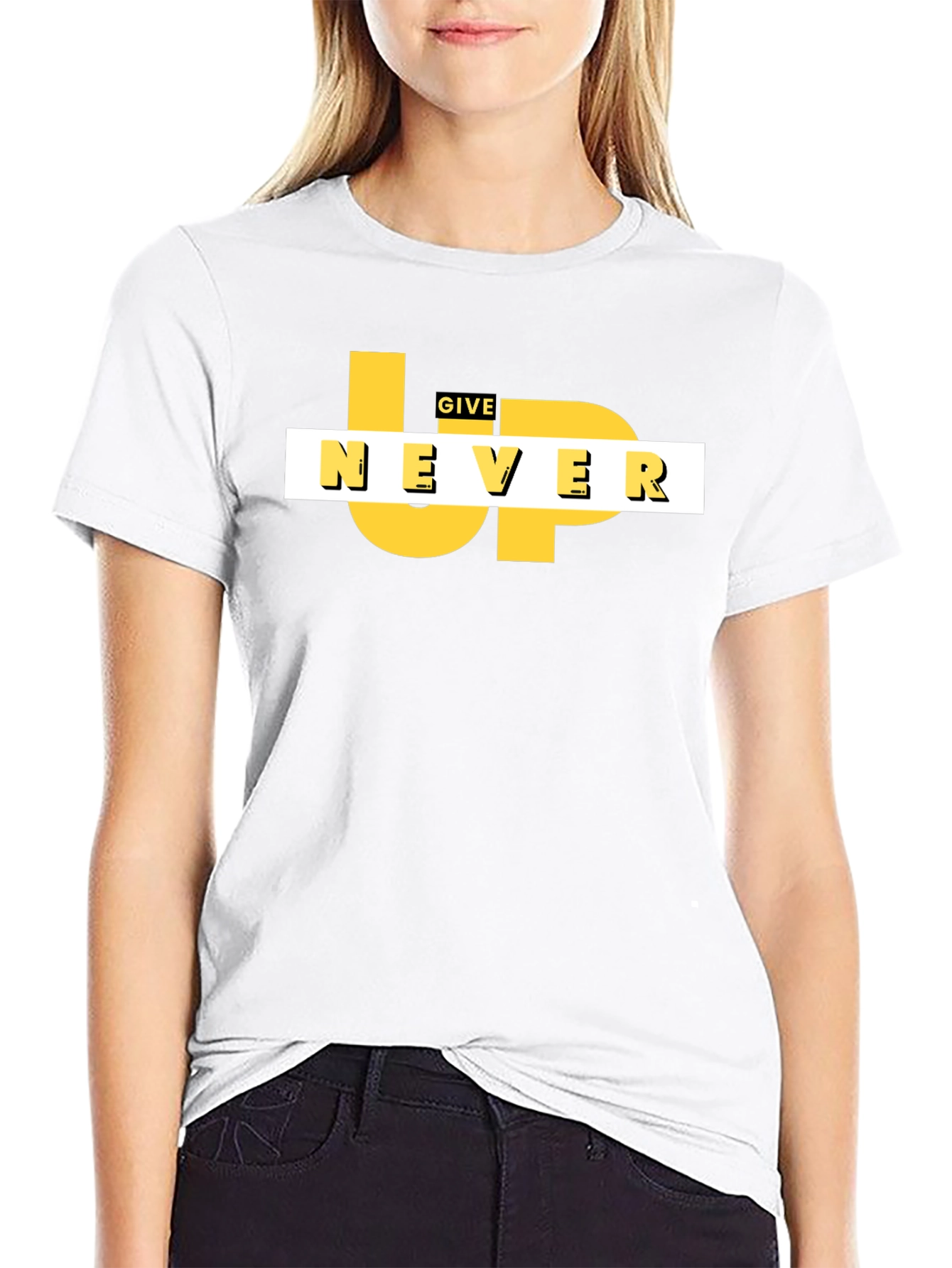 Motivational Never Give Up Black Graphic Tee