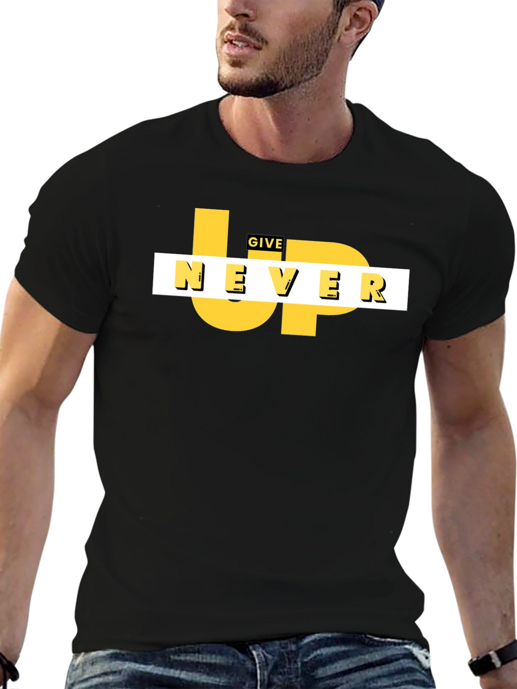 Motivational Never Give Up Black Graphic Tee