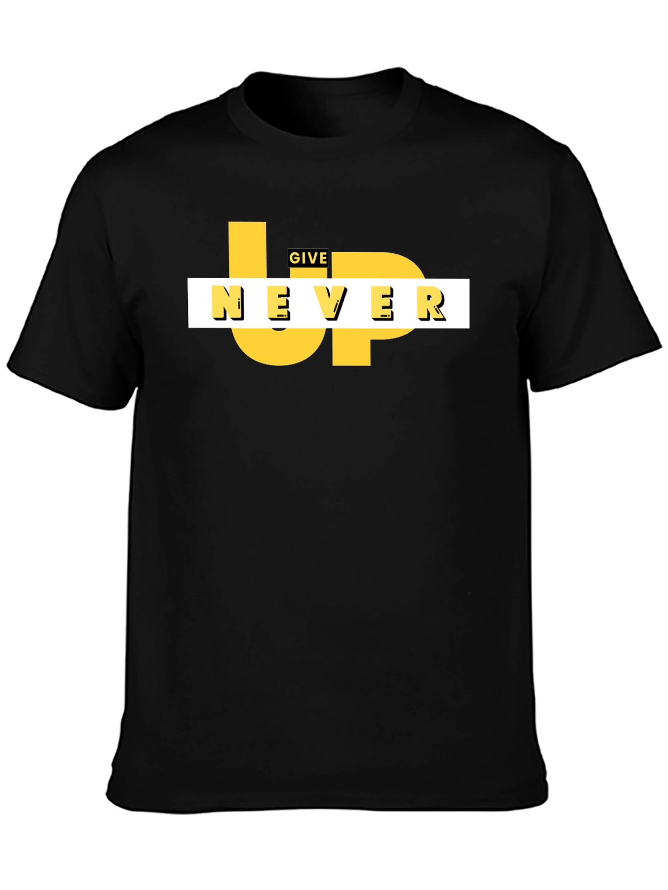 Motivational Never Give Up Black Graphic Tee